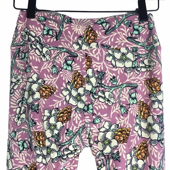 LULAROE Leggings OS One Size Floral Flowers Berries Mauve Green Yellow Cream - Picture 5 of 11